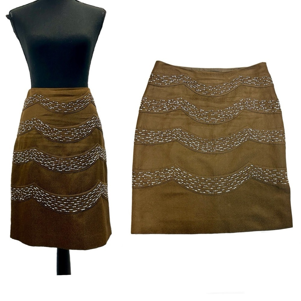 Etcetera brown silk wool beaded pencil skirt Sz 6